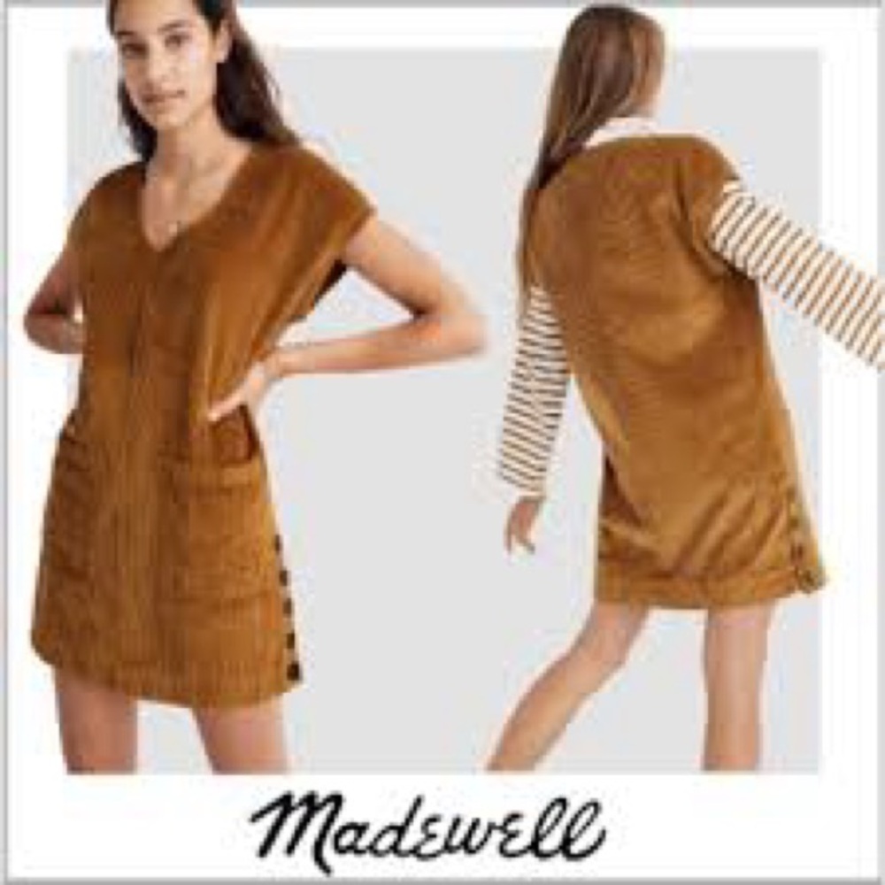 NwOT;Madewell Tan Corduroy Side-Button Shift Dress🌻